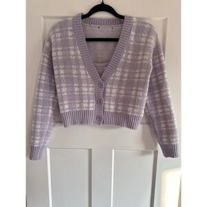 Purple and White Plaid Cropped Cardigan and Tank Set